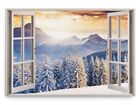 Wandbild 120x80cm Fensterbild Winter Winterlandschaft Tannenwald Sonnenuntergang