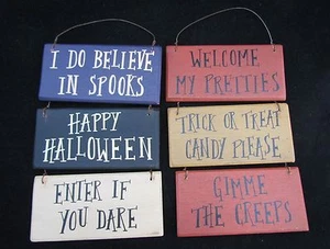 Primitive Halloween Themed Signs / Ornaments fun creeps trick treat spook RO-358 - Picture 1 of 4