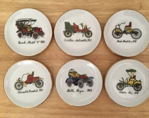 Vintage 6-Lot Antique Car 4" Gold Rim Coaster Plates, Made in Japan - Cars - Picture 1 of 9