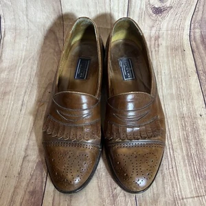 Vintage Mens Bostonian Shoes Loafers Tassel Florentine Dress Brown 9 1/2 M ITALY - Picture 1 of 11