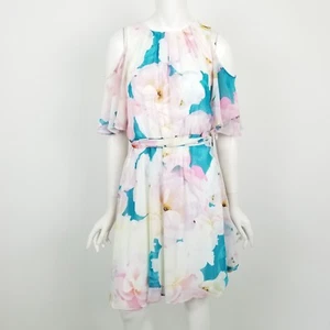 Vestido Calvin Klein Mujer Talla 4 Hombro Frío Acuarela Floral Azul Rosa Nuevo - Imagen 1 de 6