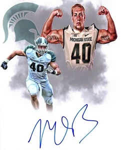 Foto de fútbol americano 8x10 autografiada firmada por Max Bullough Michigan State 2013 ¡Campeones! - Imagen 1 de 1