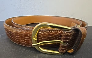 Trafalgar Lawrence Italian Calfskin Leather Belt Sz 42 Brown Reptile Embossed US - Picture 1 of 15