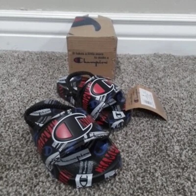 Sandalias deslizantes talla 7 Champion IPO con logotipo negro blanco escarlata CP101894T Foto 1 de 4