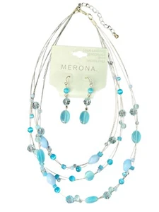 TARGET Blue Teardrop Waterfall Necklace and Earring Set New With Tags - Picture 1 of 4