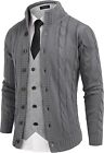 Coofandy Men's Cardigan Sweater Slim Fit Stand Collar Cardigan Casual Cable Knit