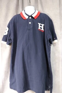 Tommy Hilfiger Boy's Dark Blue Polo Shirt H Hilfiger 8 On Sleeve Size Large - Picture 1 of 4