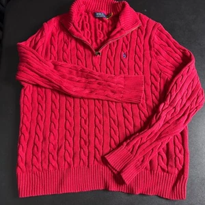 Polo Uomo 2XL Rosso Maglia Cavo Maglione Girocollo 1/4 Zip - Foto 1 di 5