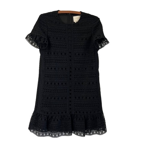 Abito donna Kate Spade nero occhielli pizzo orlo volant preppy party cambio taglia 00