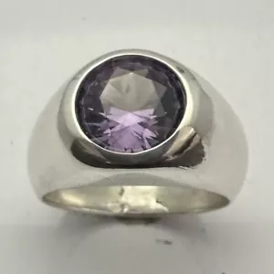 MJG STERLING SILVER MEN'S RING. 10MM LAB CREATED ALEXANDRITE. S9. JUNE BIRTH. - Picture 1 of 6