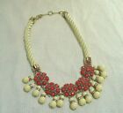Gorgeous, "WHITE TWISTED CORD FLOWERED BIB FASHION NECKLACE", Coral & Ivory