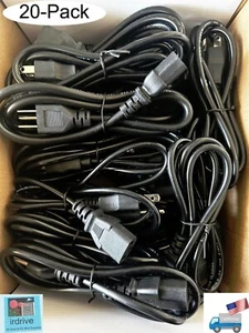 20-pack: NEW 3-Prong 5ft UL Scanner, Computer PC, Monitor,ATX PSU AC Power Cords - Picture 1 of 10