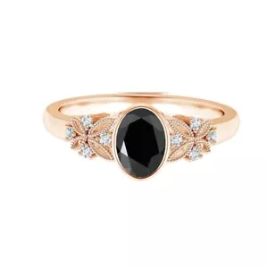 Oval 3 Ct Black Spinel Gemstone Bezel Set 925 Silver Rose Gold Vermil Ring - Picture 1 of 8