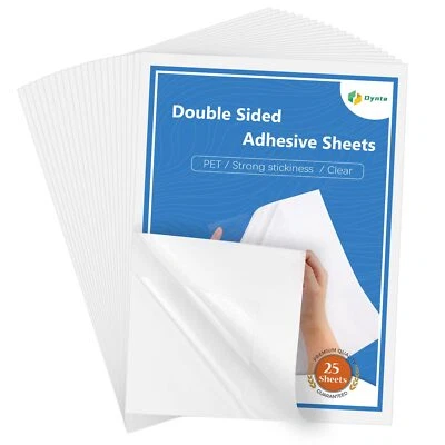 DYNTA Double Sided Adhesive Sheets for Arts Craft Scrapbooking 25Pcs, 8.3 x 11.7 Inch