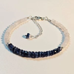 Kyanit & Rosenquarz 925 Sterlingsilber Armband mit Verlängerungskette 7" - Bild 1 von 4
