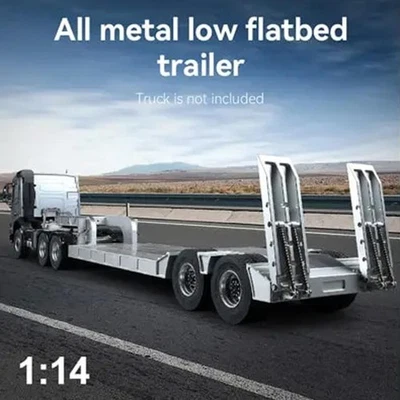 Remolque bajo 1/14 DoubleE metal 2 ejes plataforma plana E012 001 para camión tractor RC E113 Foto 1 de 4