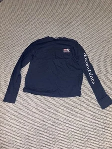 Boys Vineyard Vines Navy Christmas Whale Santa Long Sleeve Shirt Youth Size M - Picture 1 of 5