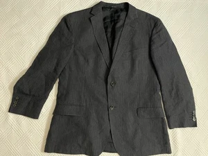 Zegna Men’s Blazer Linen Cotton Blend Black Pinstripe 54R Lined Double Vent - Picture 1 of 14