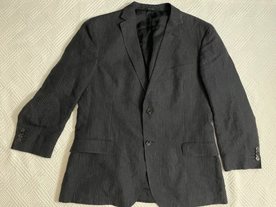 Zegna Men’s Blazer Linen Cotton Blend Black Pinstripe 54R Lined Double Vent - Image 1 of 4