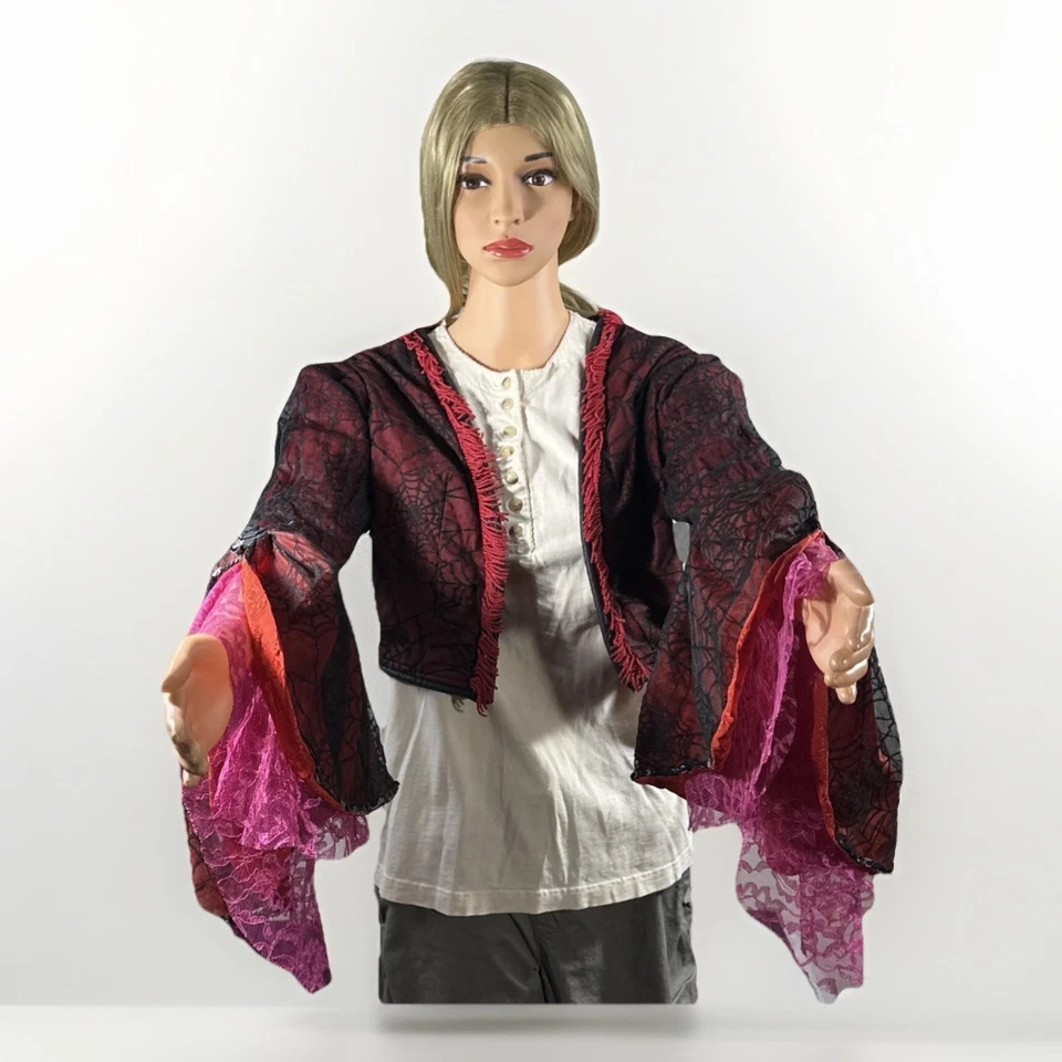 Rare Vtg Gothic Witch Bolero Shrug Spiderweb Lace Bell Sleeve Jacket M/L - Image 1 of 4