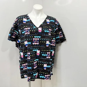 Women's Scrub Top Short Sleeve Plus size 3X Hello Kitty theme 100% Cotton Black - Picture 1 of 12