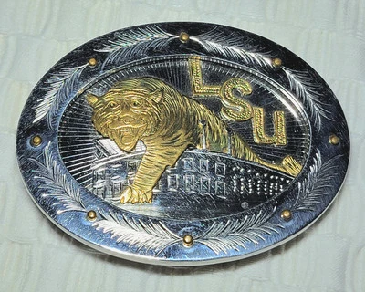 Rare Custom LSU Tiger Football Shadow Box Style Belt Buckle - Image 1 of 4