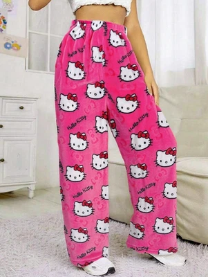 Pantalones de pijama festivos de lana Hello Kitty invierno térmicos pijamas acogedores fondo regalo de Navidad Foto 1 de 4