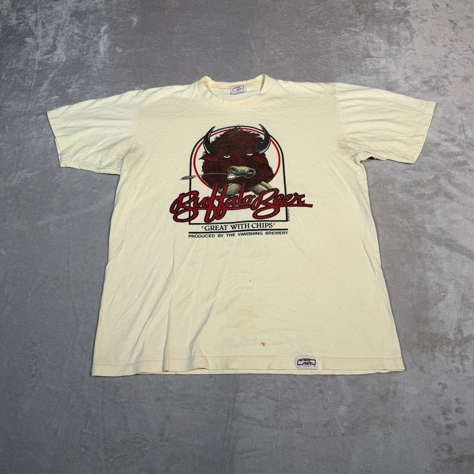 VTG Crazy Shirts Mens Large Beige Buffalo Beer Hawaii Double Sided Single Stitch - Image 1 of 4