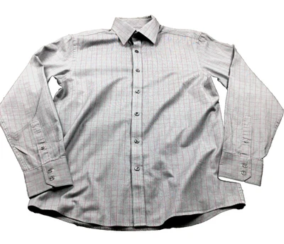 Ted Baker Endurance Mens Shirt Sz 16 (L) Gray Red Plaid Superfine Cotton EUC - Image 1 of 4