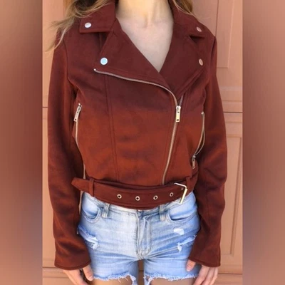 Chaqueta de gamuza Forever 21 Moto Bikercore, casual, preppy, punk roja naranja oxidada S#1,536 Foto 1 de 4