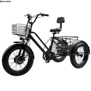 24" 48V 12Ah Electric Snow Tricycle 3 wheel e-bike 4.0 Fat Tire Tricycle E-trike - Picture 1 of 11