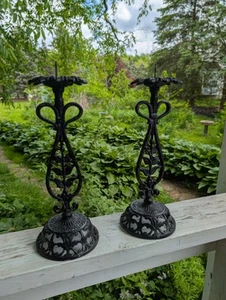 VICTORIAN DELIGHT! 14½" Pair Pillar Candle Holders by BRADLEY & HUBBARD Antique - Picture 1 of 8