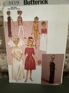 Butterick 3419 Retro 11.5" Moda Muñeca Ropa Circa 1964 Vestido de Novia Sin Cortar - Imagen 1 de 2