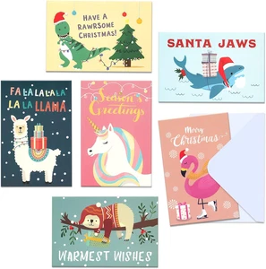 Tarjetas de Navidad con Sobres, 48 Tarjetas de Navidad en Caja, 6 Lindos Animales... - Imagen 1 de 7