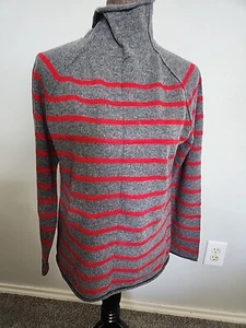 Suéter Lands End 100 % cachemir para mujer gris rojo rayas dobladillo curvo M - Imagen 1 de 8