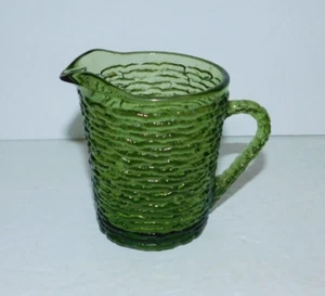 NICE PREOWNED GREEN GLASS CREAMER PITCHER 4" TALL - Picture 1 of 5