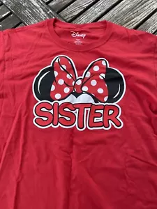Disney Girls Youth Large 10/12 Sister T-shirt Tee Red Minnie Mouse Polka Dot - Picture 1 of 4