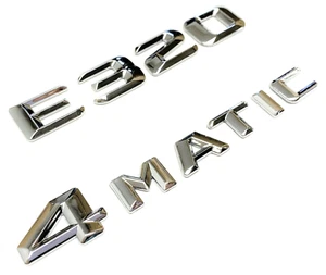 #1 CHROME E320 + 4MATIC REPLACEMENT FOR MERCEDES REAR TRUNK EMBLEM BADGE DECAL - Picture 1 of 4