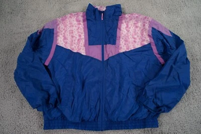 Jaqueta corta-vento feminina vintage grande azul rosa floral casual forrada com zíper completo - Imagem 1 de 4