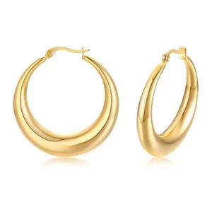 Pendientes de aro lisos de oro de 18 quilates para mujer de acero inoxidable de 16 mm de compromiso con estrella hueca - Imagen 1 de 6