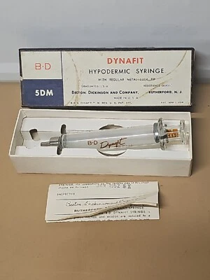 Jeringa hipodérmica vintage BD Dynafit Yale Glass 5cc reutilizable Luer Lok  Foto 1 de 4
