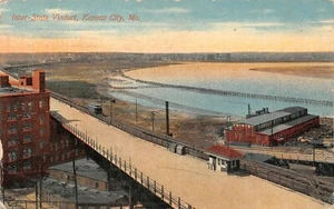 Inter-State Viaduct Kansas River Trolley View Kansas City, MO Vtg 1912 Postcard - Picture 1 of 2