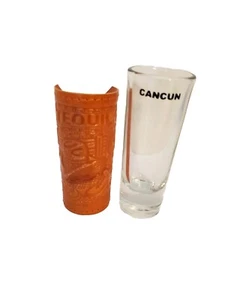 Shotglass Cancun  With Tequila Leather Cover 4" Tall Cowboy Leather Mexican   - Picture 1 of 12