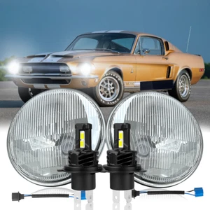 Pair 7" inch Round LED Headlights H4 High/Low Beam For Ford Mustang 1965-1973 - Picture 1 of 24