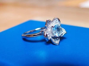Giuseppe Perez Aquamarine and Natural Zircon Floral 925 Sterling Ring Size N - Picture 1 of 11