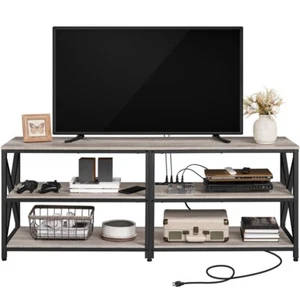 Vintage TV Stand for 75 Inch TV, TV Console with Power Outlet for Living Room - Picture 1 of 10