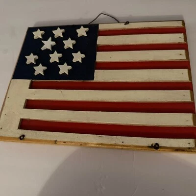 Wood American Flag Antique Looking 11*9 Wall Decor Home Decor Usa Flag - Image 1 of 4