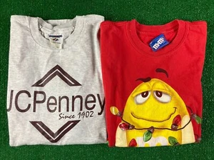 Lot of 2 Mens Vintage Misc Brand T-Shirt Sz L JC Penney, M & M’s Yellow Xmas EUC - Picture 1 of 15