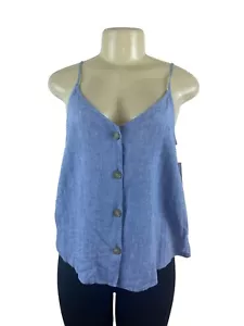 BP Womens Blue Linen-Blend Spaghetti Strap V-Neck Buttoned Top Sz S - New - Picture 1 of 9