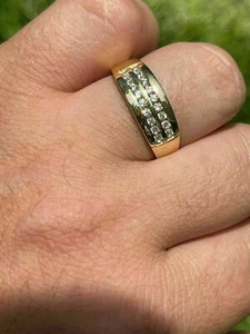 1.45 Ct Round Cut Simulated Diamond Men's Wedding Band Ring Yellow Gold Plated - Picture 1 of 6